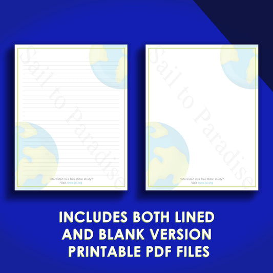 Enjoy Life Forever Earth Stationery - Writing Paper JW - Stationary - JW Gifts - Instant Download - Ruled & Blank Version included