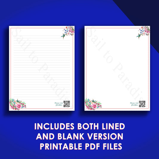 JW Letter Writing Stationery - Writing Paper JW - Stationary - JW Gifts - Instant Download - Ruled & Blank Version included