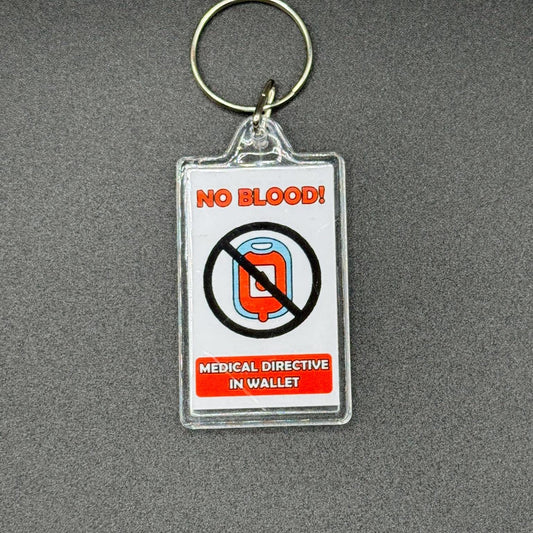 JW No Blood Medical Alert Keychain – Jehovah’s Witness DPA Tag, Acrylic Double-Sided, Emergency Directive Reminder