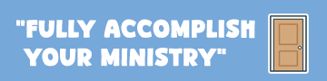 Close-up of the blue 'Fully Accomplish Your Ministry' decal artwork