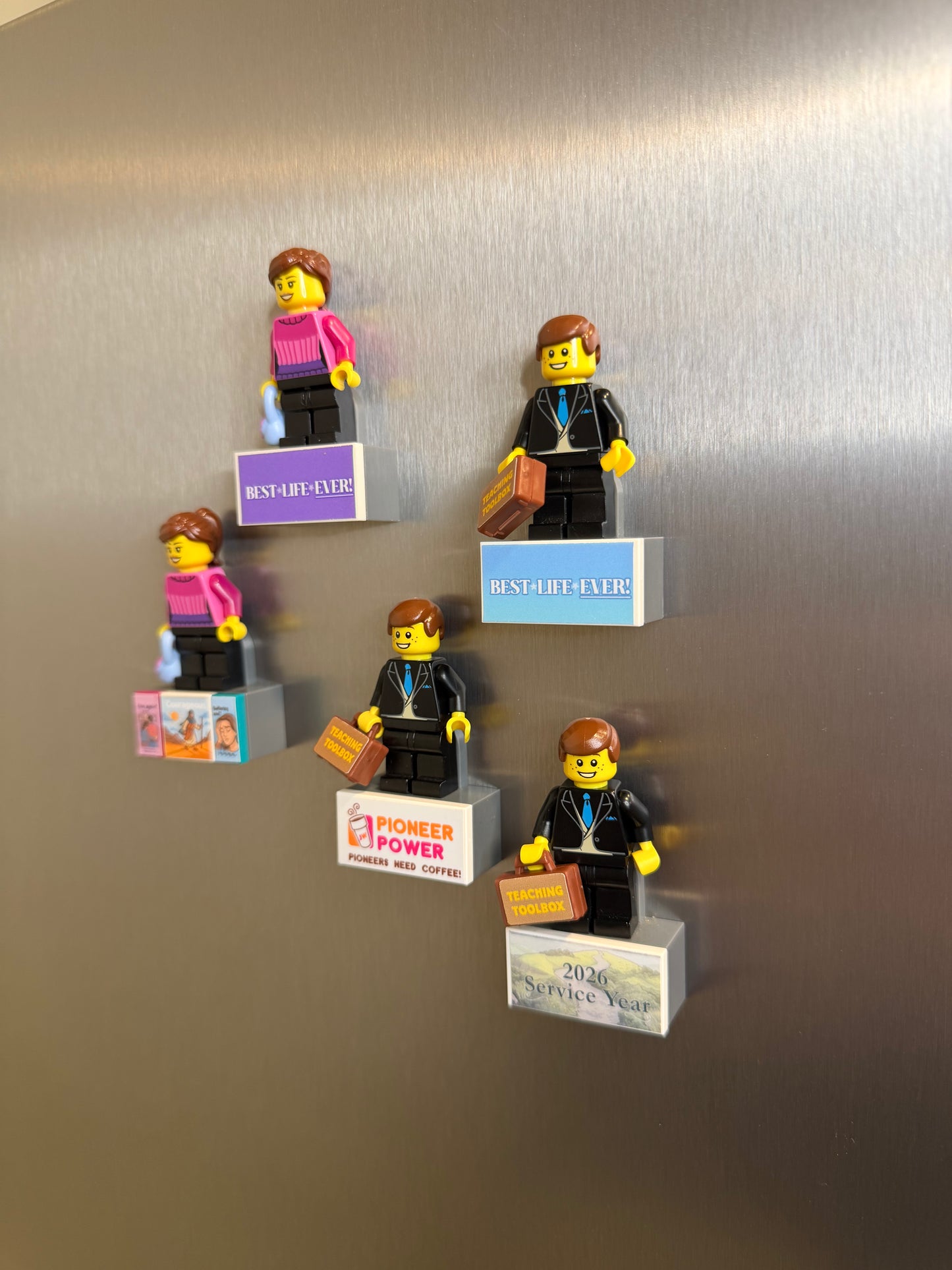 JW Pioneer Gift Custom Figure Fridge Magnet - Fully Assembled Ministry Magnet - Choose 5 Decals - Mix & Match Tile - Encouragement Gift