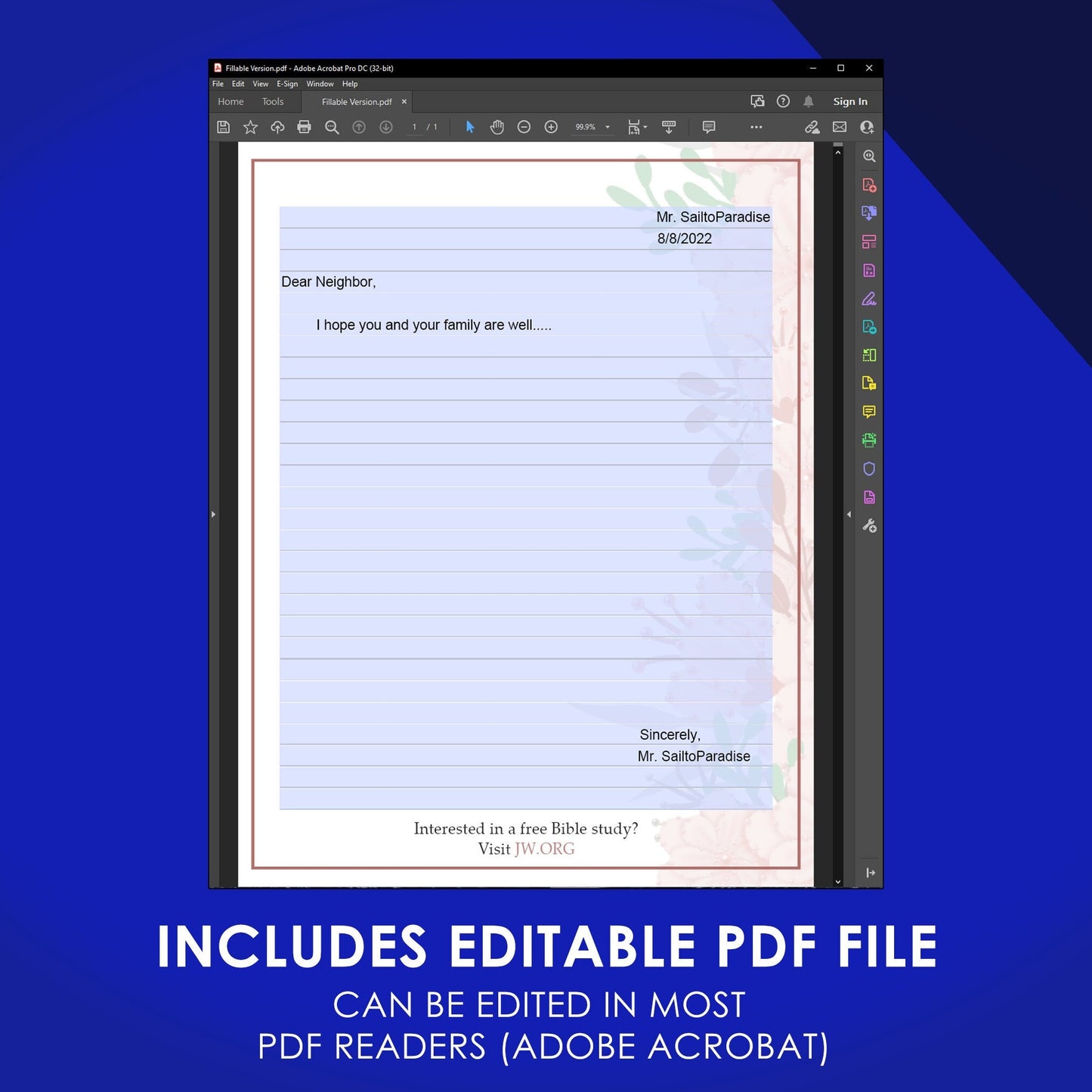 Bible Study Campaign Letter Writing Stationery, Ruled & Blank Version included