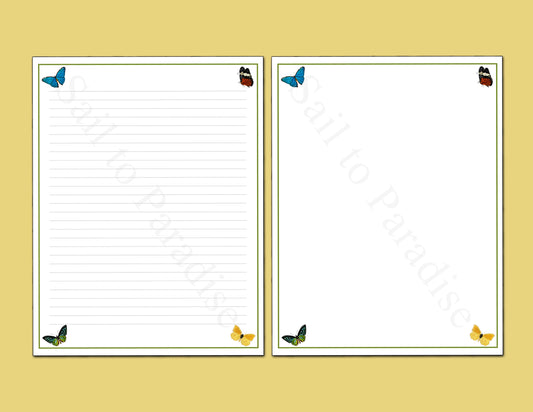 Butterflies Stationery - Writing Paper JW - Stationary - JW Gifts - Instant Download - Ruled & Blank Version included