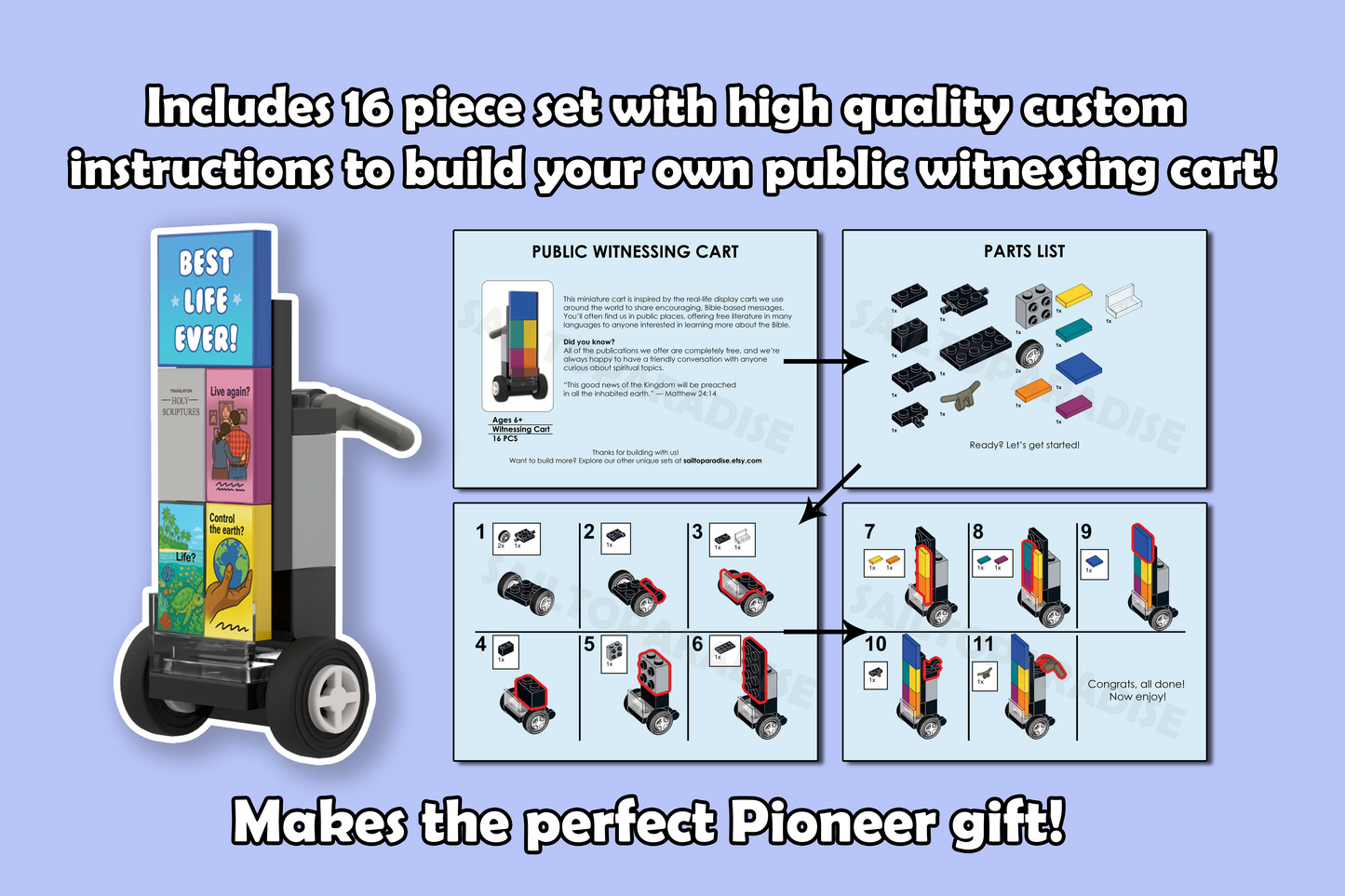 Custom Buildable Public Witnessing Cart – JW Pioneer Gift, Mini Buildable Literature Stand, Convention Gift Idea