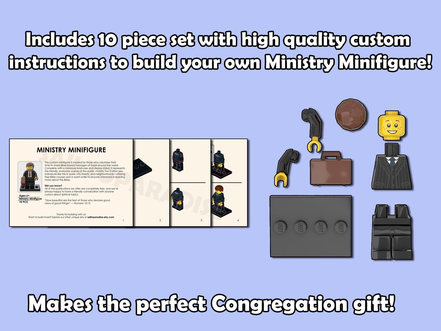 Ministry Minifigure Building Kit – JW Pioneer Gift – Male & Female Custom Decals