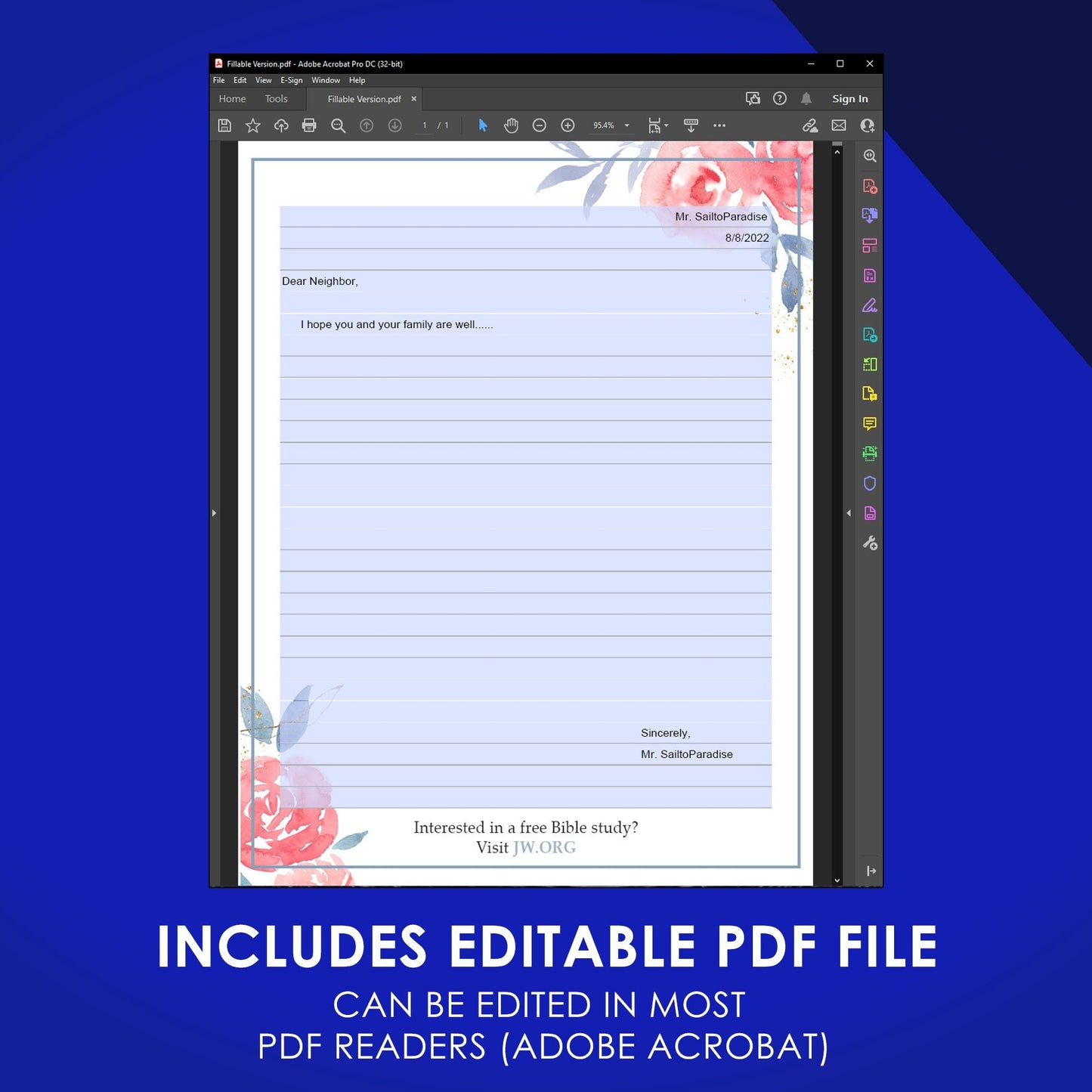 Bible Study Campaign Letter Writing Stationery, Ruled & Blank Version included