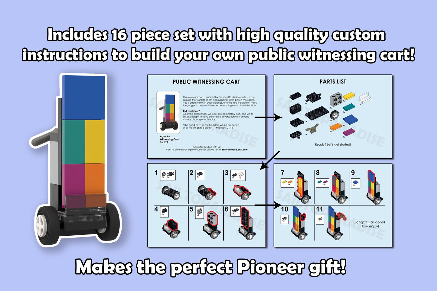 Buildable JW Public Witnessing Cart – Pioneer School 2025 Edition, Custom Mini Literature Cart, JW Gift