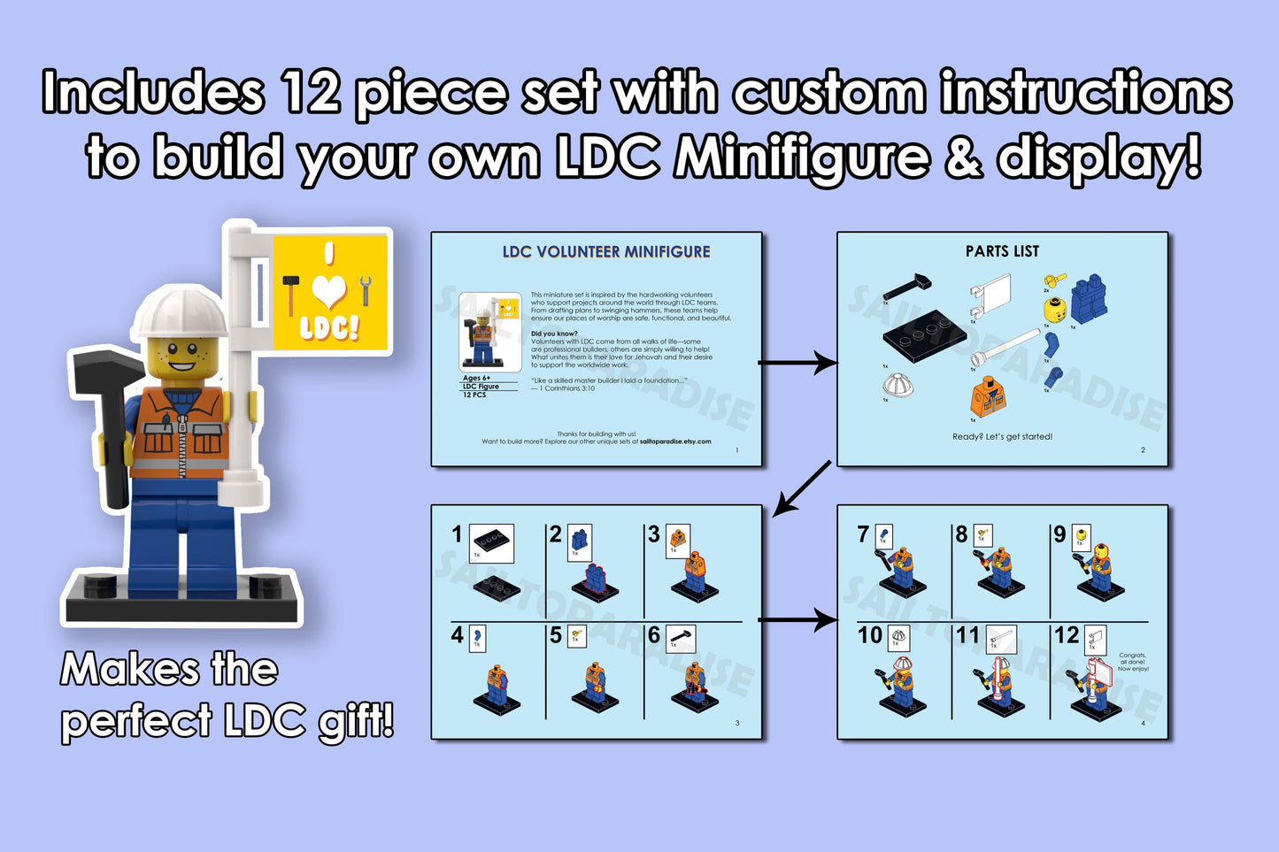 LDC Ministry Buildable Minifigure Kit – JW Gift with Stand – Build & Display