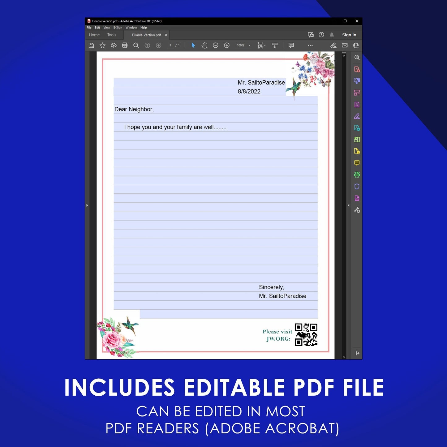 JW Letter Writing Stationery - Writing Paper JW - Stationary - JW Gifts - Instant Download - Ruled & Blank Version included