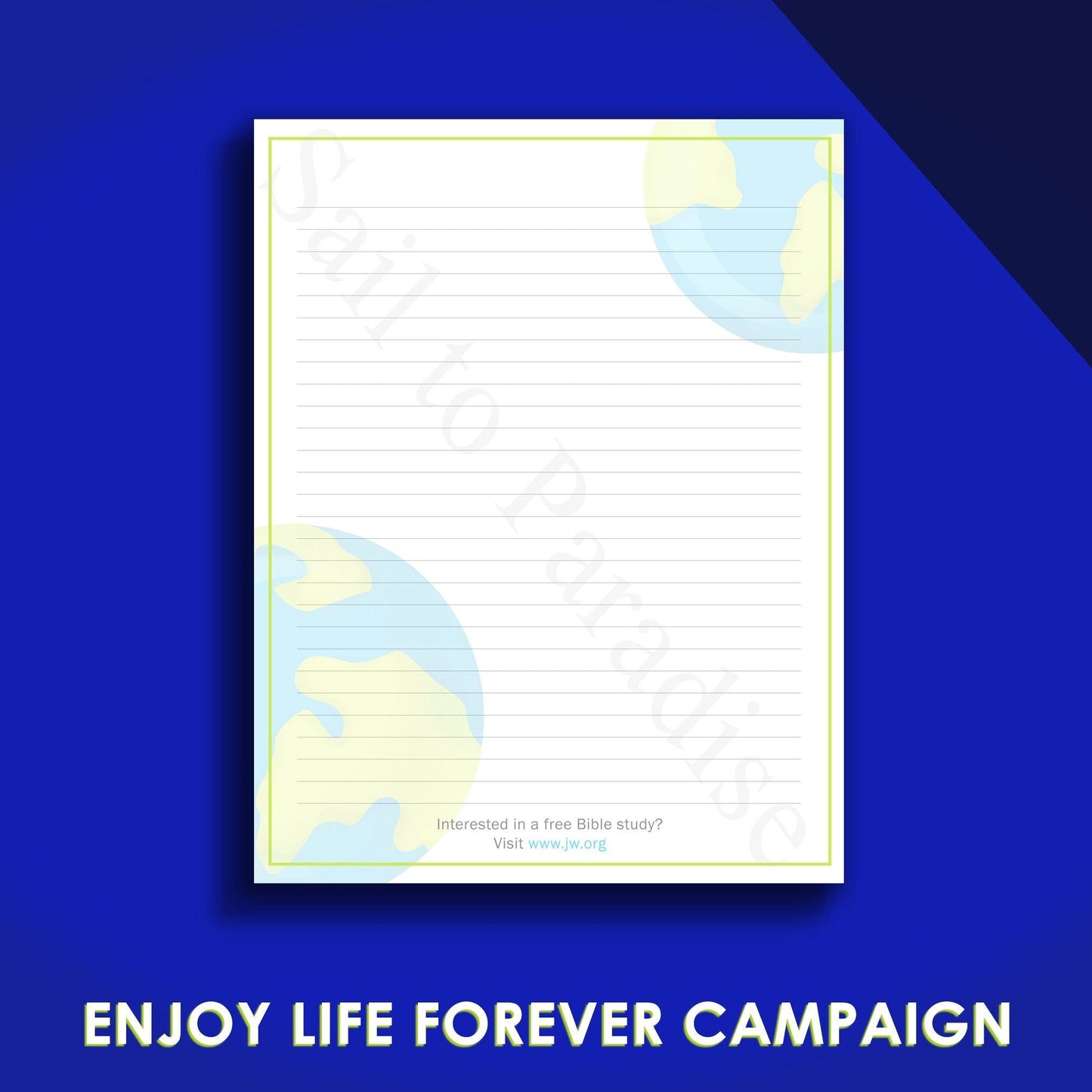 Enjoy Life Forever Earth Stationery - Writing Paper JW - Stationary - JW Gifts - Instant Download - Ruled & Blank Version included