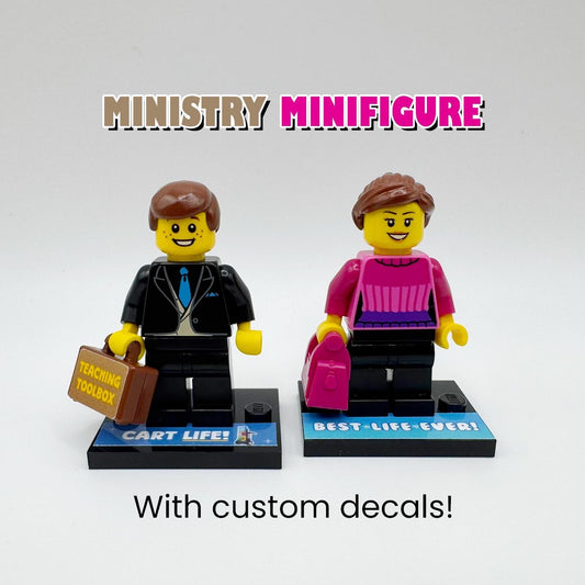 Ministry Minifigure Building Kit – JW Pioneer Gift – Male & Female Custom Decals
