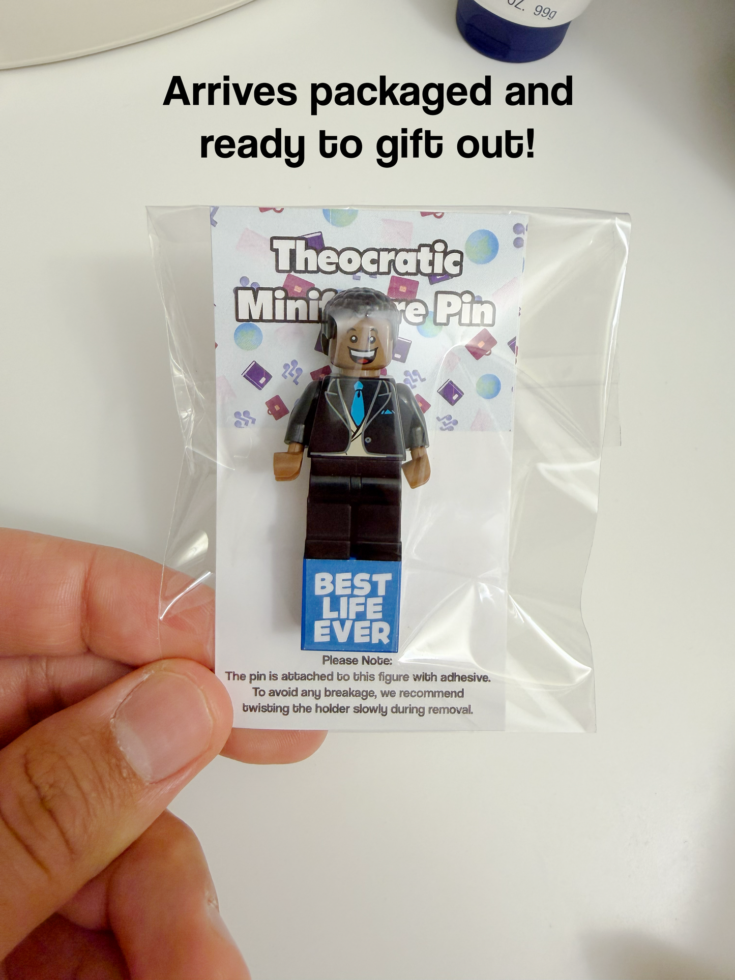 JW Theocratic Custom Lapel Pin - Dark Skin Brick Minifigure Pin - Theocratic JW Gift