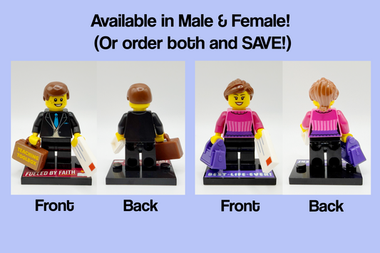 Ministry Minifigure Building Kit – JW Pioneer Gift – Male & Female Custom Decals