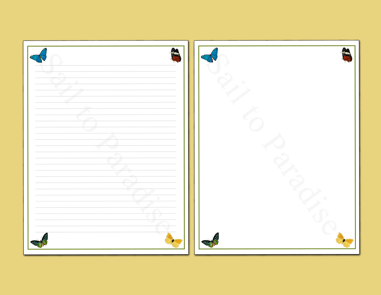 Butterflies Stationery - Writing Paper JW - Stationary - JW Gifts - Instant Download - Ruled & Blank Version included