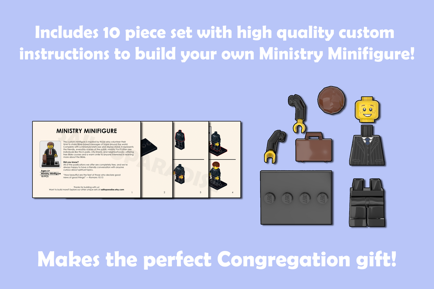 Ministry Minifigure Building Kit – JW Pioneer Gift – Male & Female Custom Decals