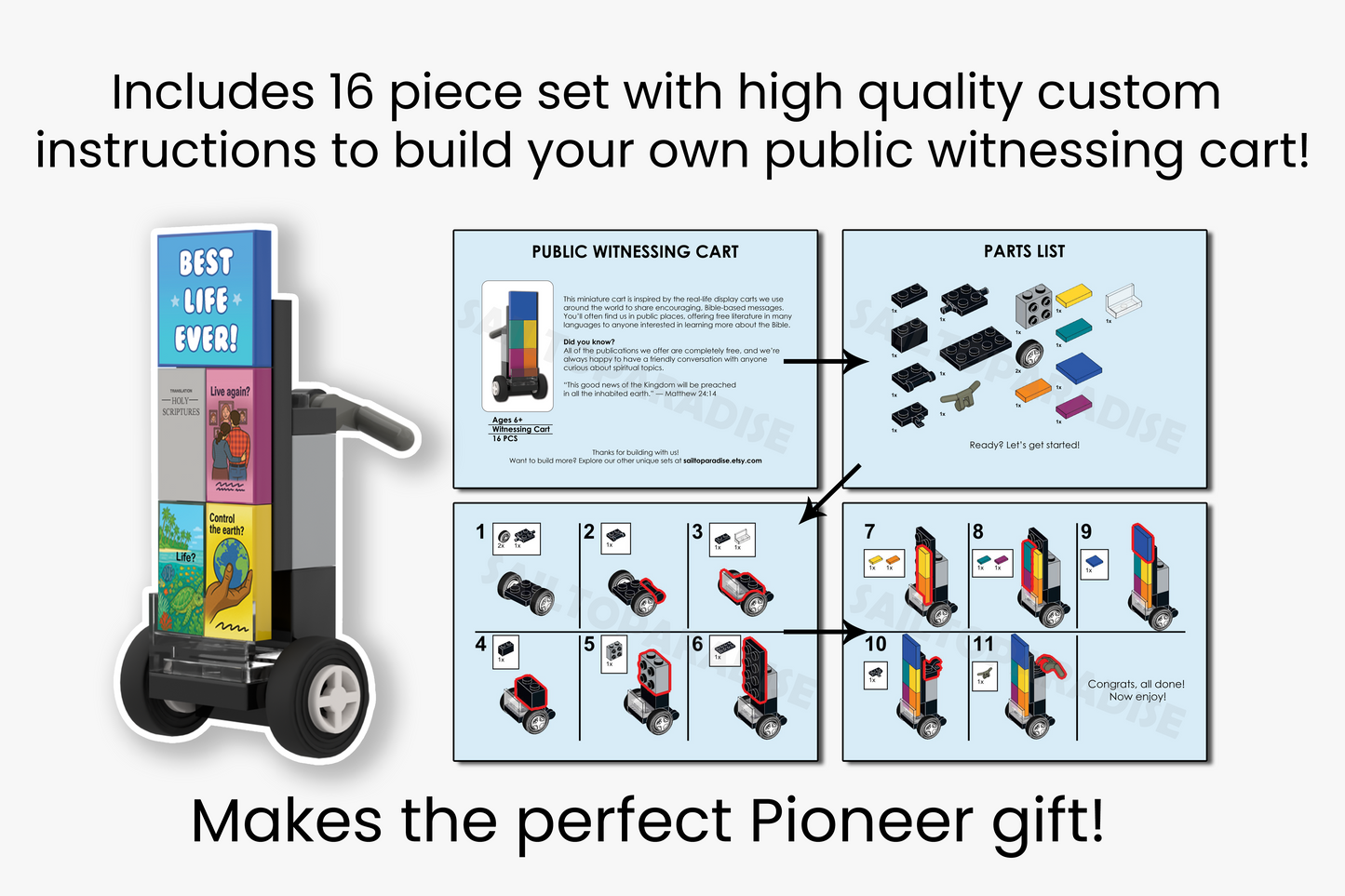 Custom Buildable Public Witnessing Cart – JW Pioneer Gift, Mini Buildable Literature Stand, Convention Gift Idea