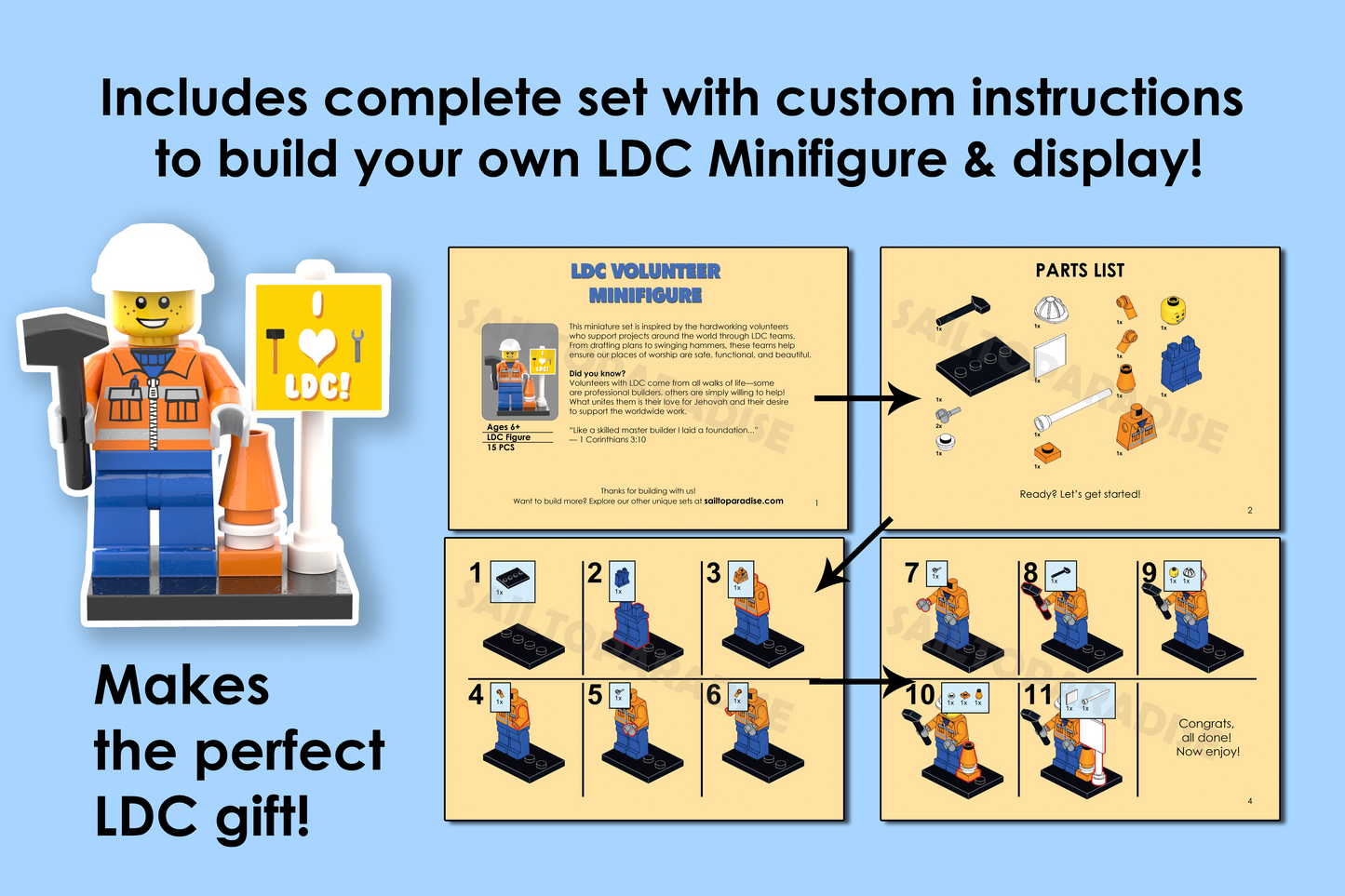 Kit de Minifigura Construible del Ministerio de LDC – Regalo de JW con Soporte – Construye y Exhibe