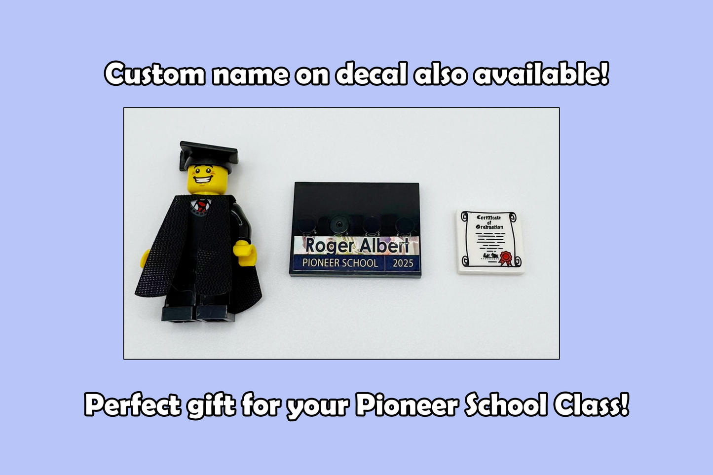 JW Pioneer School Graduation Minifigure Kit – Buildable Brother or Sister Gift – Custom Name Option – Ministry Keepsake