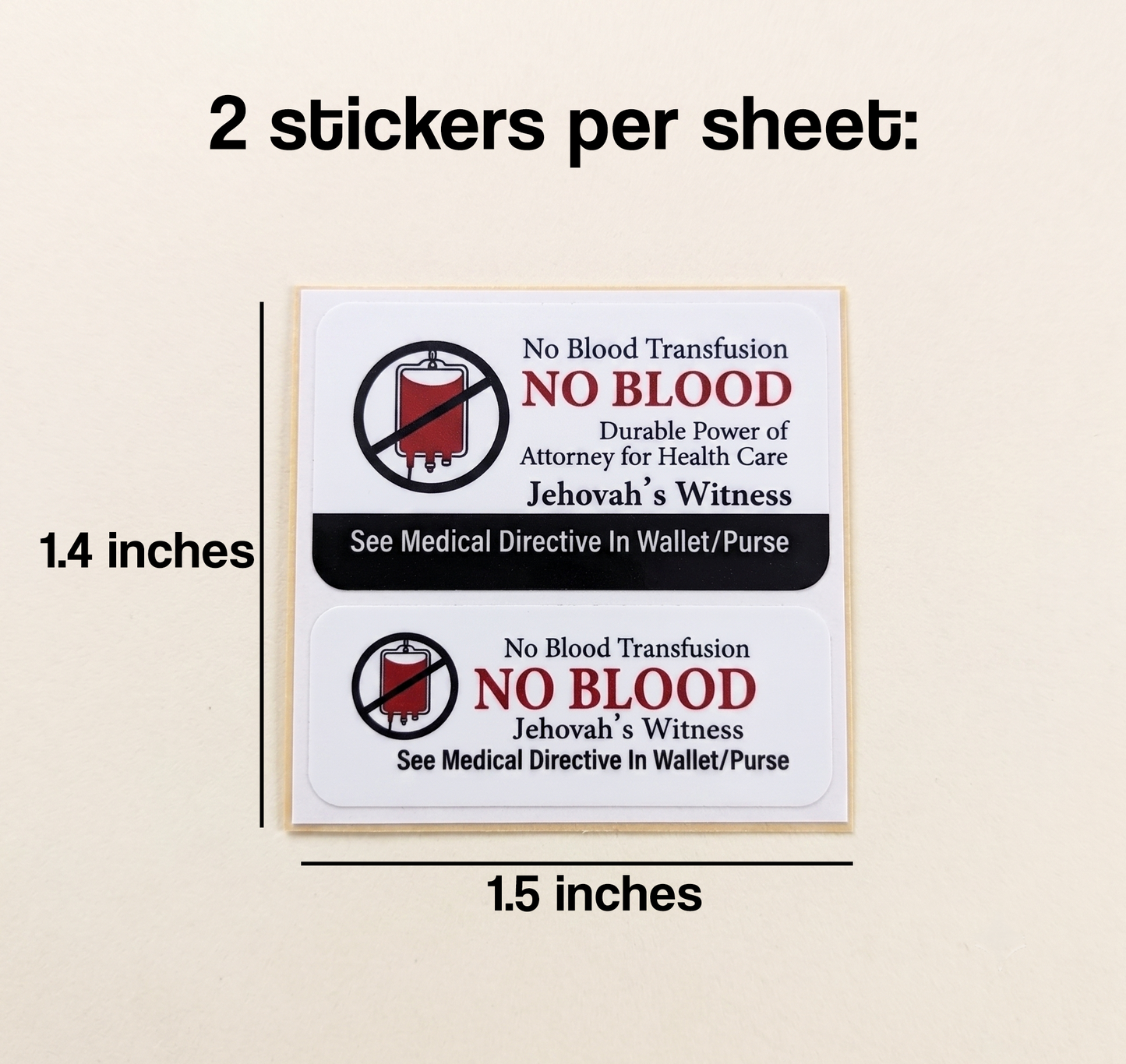 No Blood Transfusion Sticker Sheet, Jehovah's Witness Medical Directive Decal, Durable Power of Attorney Wallet Sticker, JW Gift