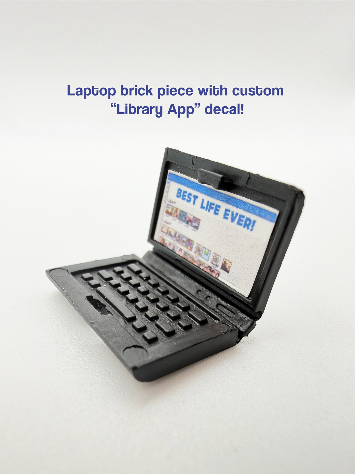 Library App Laptop Brick Accessory | Custom Decal Minifigure Laptop | Ministry Gift Accessory | Ebook Reading Study Tool | Brick-Compatible